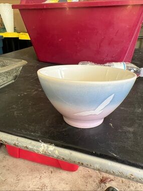 Vintage Ceramic Coastal Seagull Bowl in Blue and Pink